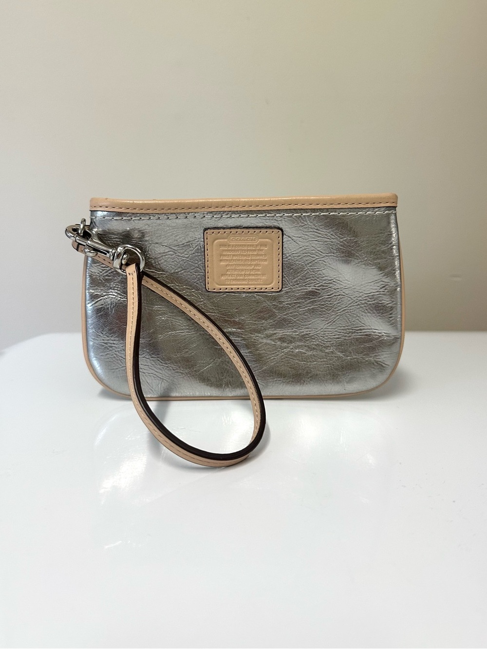 Coach Metallic Wristlet with Leather Trim